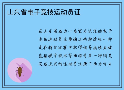 山东省电子竞技运动员证